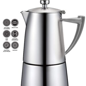 CUISINOX Roma Satin Stainless Steel Moka Pot Stovetop Espresso Maker, 10-Cup