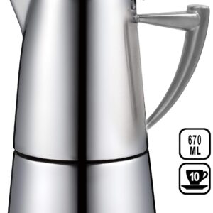 CUISINOX Roma Satin Stainless Steel Moka Pot Stovetop Espresso Maker, 10-Cup