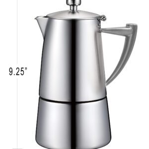 CUISINOX Roma Satin Stainless Steel Moka Pot Stovetop Espresso Maker, 10-Cup