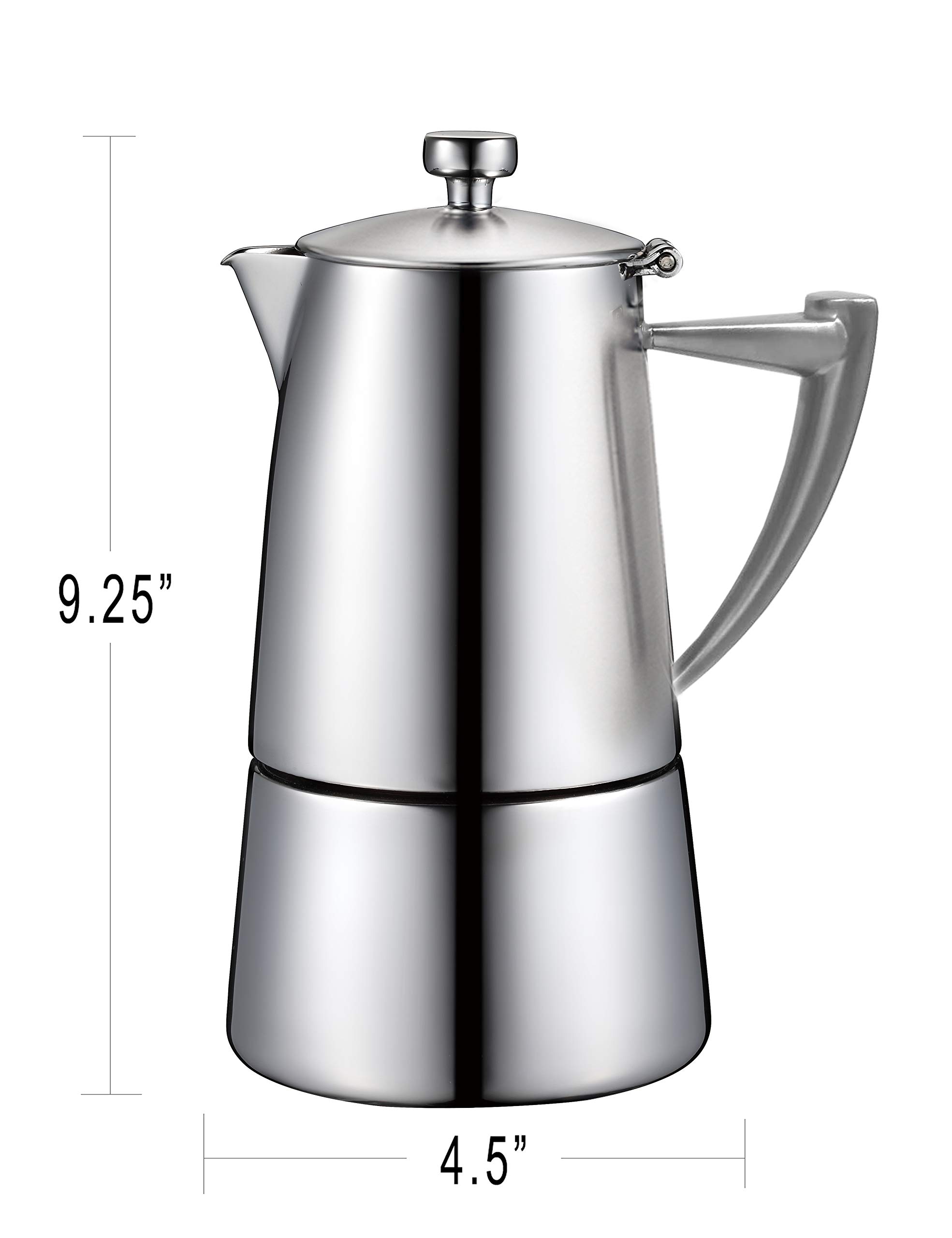 CUISINOX Roma Satin Stainless Steel Moka Pot Stovetop Espresso Maker, 10-Cup