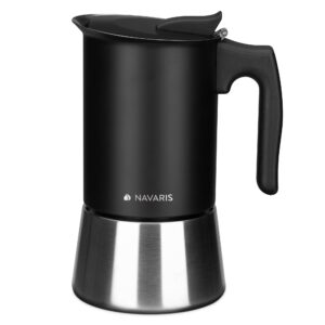 navaris moka coffee pot - percolator espresso maker for stovetops induction gas electric stove hob - stainless steel percolated coffee pot - 10 fl oz