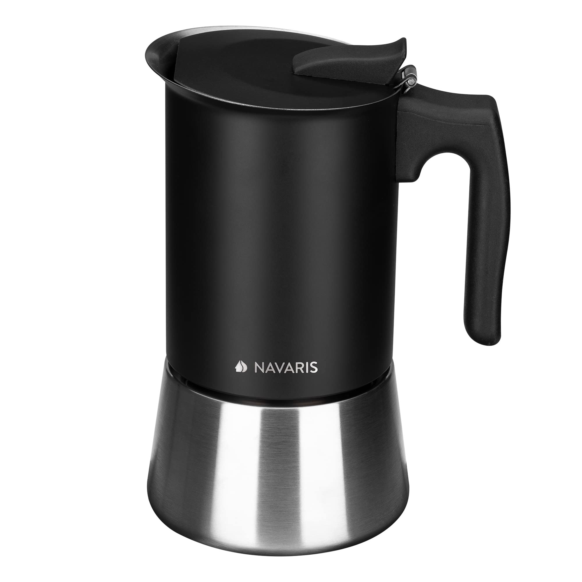 Navaris Moka Coffee Pot - Percolator Espresso Maker for Stovetops Induction Gas Electric Stove Hob - Stainless Steel Percolated Coffee Pot - 10 fl oz