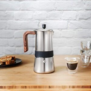 brim 6 Cup Moka Maker with Wood Pattern Handle