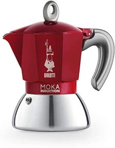 bialetti new moka induction coffee maker moka pot, 4 cups, 150 ml, aluminium, red: italian made