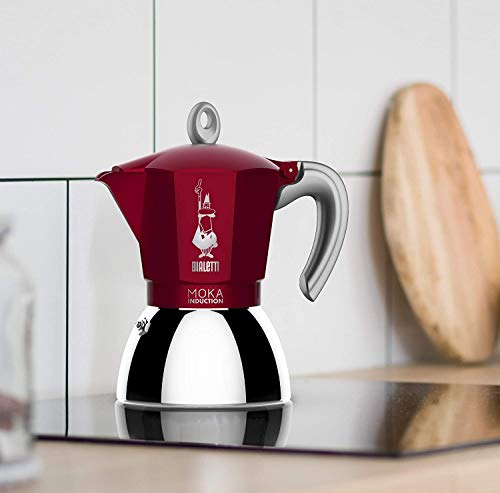 Bialetti New Moka Induction Coffee Maker Moka Pot, 4 Cups, 150 ml, Aluminium, Red: Italian Made