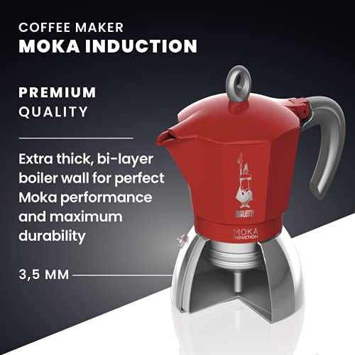 Bialetti New Moka Induction Coffee Maker Moka Pot, 4 Cups, 150 ml, Aluminium, Red: Italian Made