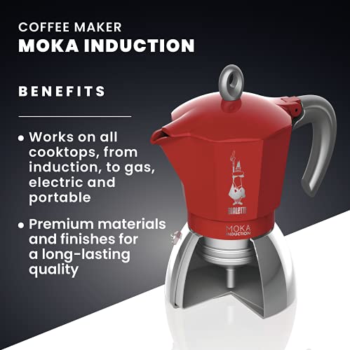 Bialetti New Moka Induction Coffee Maker Moka Pot, 4 Cups, 150 ml, Aluminium, Red: Italian Made