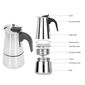 Stovetop Espresso Maker, 2 Cup Stainless Steel Moka Pot Italian Coffee Maker Mocha Coffee Machine Cafe Percolator Maker for Induction Cookers, Gas Stove