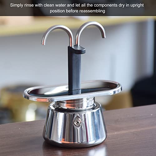 Stovetop Espresso Maker, 100ml Mini 2 Cup Moka Pot Double Spout Italian Style Espresso Delicious Coffee Maker Stainless Steel Camping Coffee Makers Espresso Moka Pot for Home