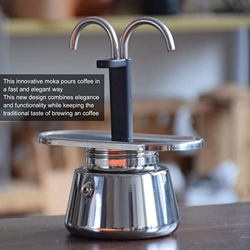 Stovetop Espresso Maker, 100ml Mini 2 Cup Moka Pot Double Spout Italian Style Espresso Delicious Coffee Maker Stainless Steel Camping Coffee Makers Espresso Moka Pot for Home