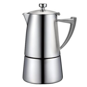 cuisinox roma satin stainless steel moka pot stovetop espresso maker, 6-cup