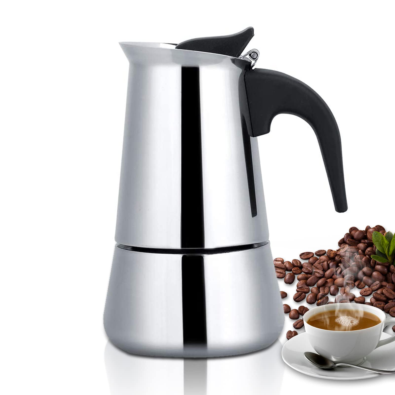 Stainless Steel Stovetop Espreeso Machine 9cup/450ml Coffee Maker Moka Pot Espresso Maker Italian Espresso Coffee Maker for Induction and Gasstove Electric Percolator Coffee Pot Espresso Pot