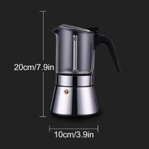 Moka Pot, Stainless Steel Coffee Maker with Crystal Glass Lid, Classic Stovetop Espresso Maker for Classic Italian Coffee, Express Moka Pot for Cuban Cafe Brewing, Quick Cleanup