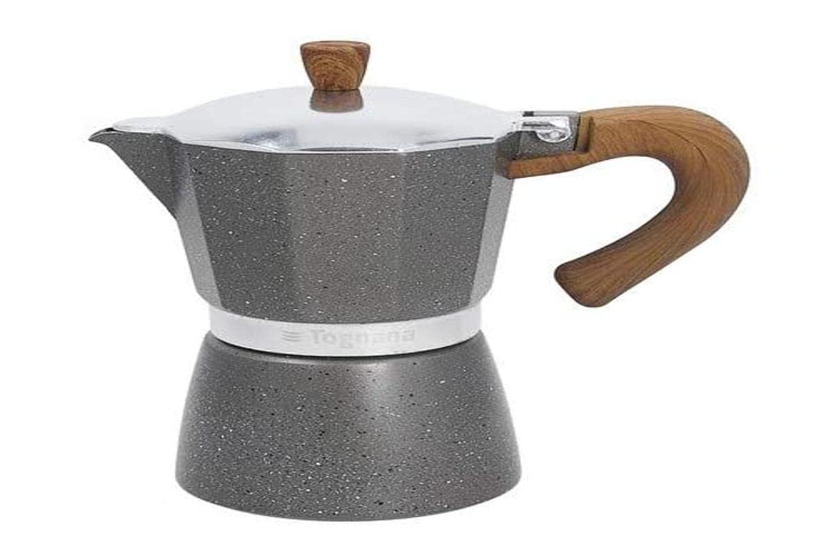 Tognana Stovetop Coffee/Espresso Maker Moka Pot, Stone & Wood, 6-Cup, Gray, (V443006MGRW)