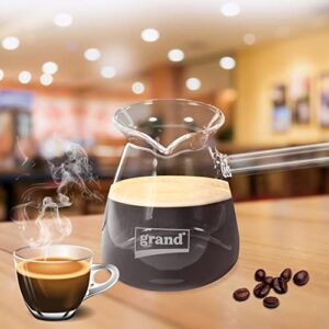 450ML Borosilicate Glass Turkish Coffee Pot Stovetop Tea Maker with Handle Heat Resistant Milk Warmer Hot Chocolate or Butter Melting Pot for Home