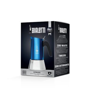 Bialetti New Venus Coffee Machine 6 Cups Anti-Burn Handle Not Induction 6 Cups (235 ml) Stainless Steel Blue