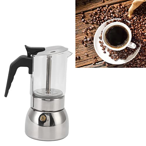 Mumusuki Stovetop Moka Pot, Glass Classic Italian Coffee Maker with Stainless Steel Base for Flavored Strong Coffee Ideal Coffee Lover Gift (200ML)