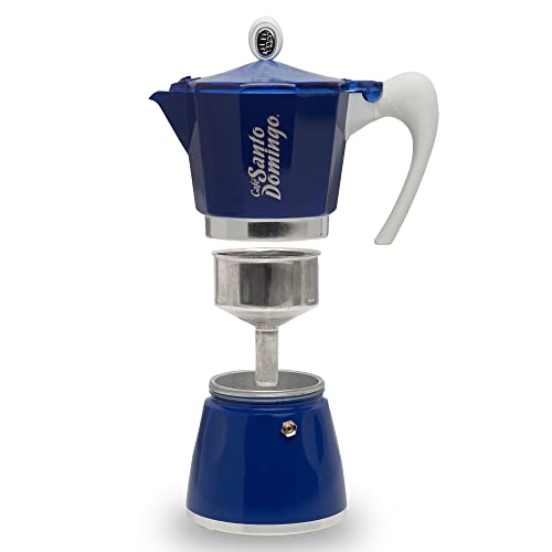 Café Santo Domingo LA BANDERA COLLECTION Stovetop Moka Pot, 6 Cup, Dominican Coffee Maker, Espresso Maker (Blue)