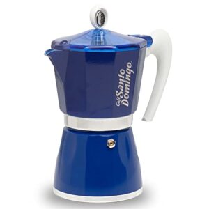 Café Santo Domingo LA BANDERA COLLECTION Stovetop Moka Pot, 6 Cup, Dominican Coffee Maker, Espresso Maker (Blue)