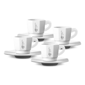 bialetti espresso cups & saucers, set of 4, white