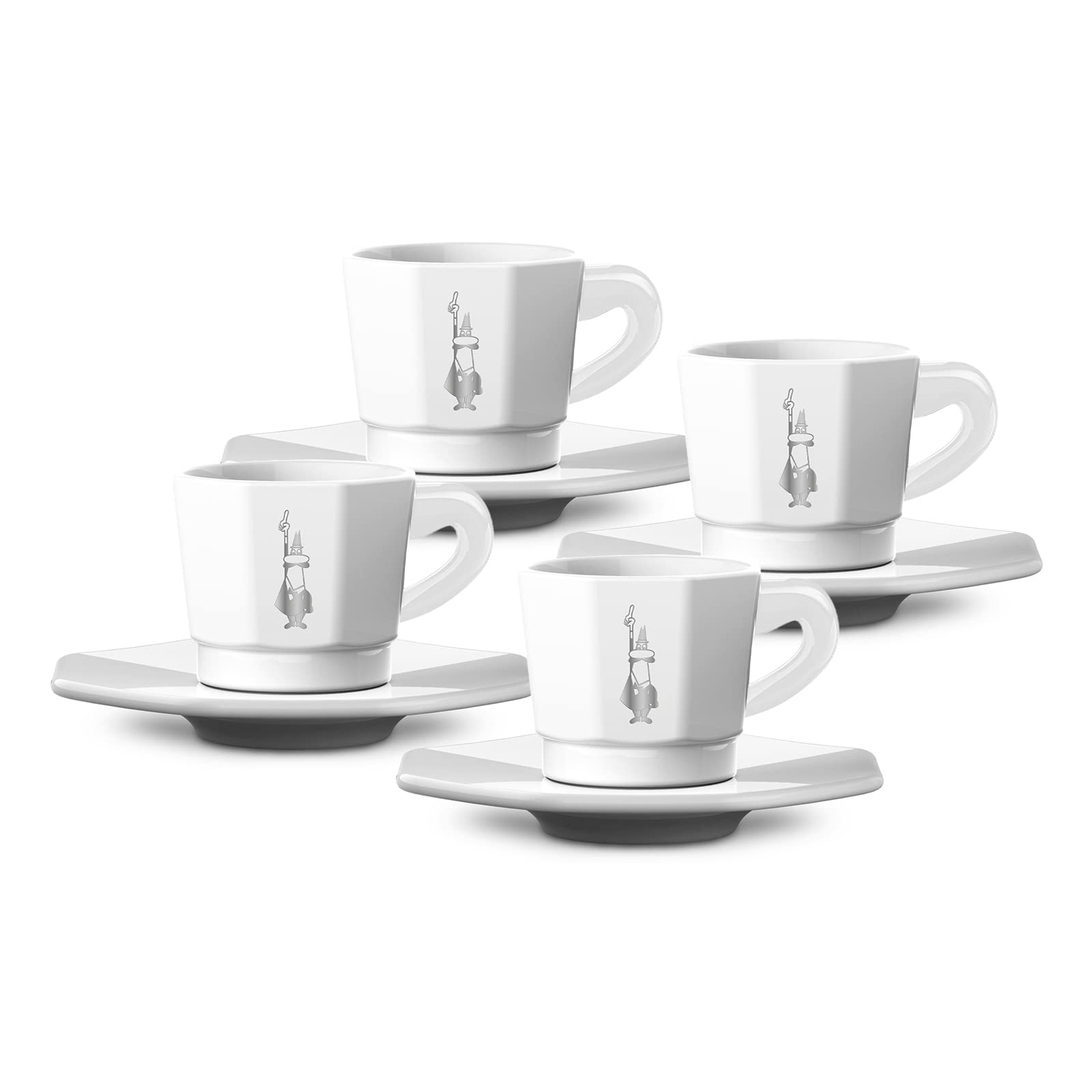 Bialetti Espresso Cups & Saucers, Set of 4, White