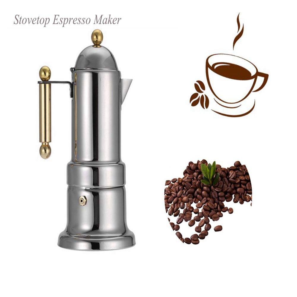 Yencoly Stovetop Espresso Machine, Stainless Steel Moka Pot Stovetop Espresso Coffee Maker with Safety Valve 4 Cups