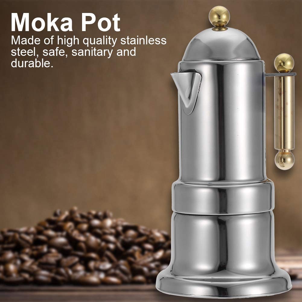 Yencoly Stovetop Espresso Machine, Stainless Steel Moka Pot Stovetop Espresso Coffee Maker with Safety Valve 4 Cups