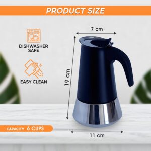 Stove Top Espresso Maker, Stainless Steel Moka Coffee Pot, Classic Stove Top Coffee Maker, Percolator Coffee Pot for Mocha, Latte, Cappuccino and more, Portable Coffee Pot Black (6-Cups/300ML)