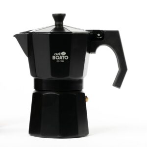 cafe boato moka pot 6 cup espresso, black, coffee maker stovetop, italian espresso
