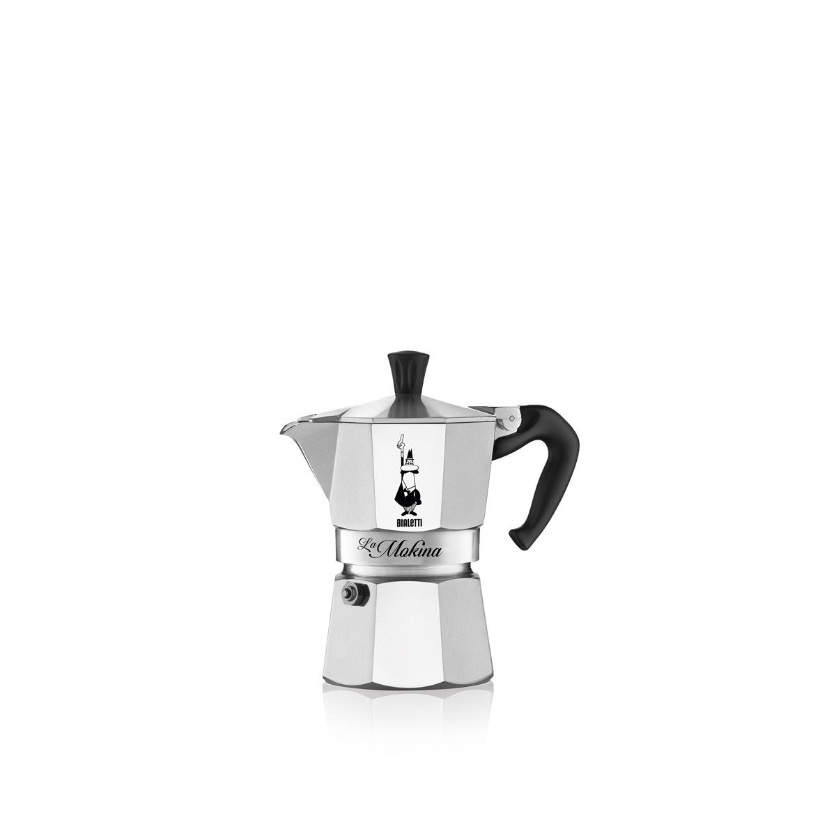 Bialetti Mokina Aluminium 1/2 Cup Coffee Maker, Silver/Black, 13 x 6.5 x 12 cm