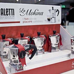 Bialetti Mokina Aluminium 1/2 Cup Coffee Maker, Silver/Black, 13 x 6.5 x 12 cm