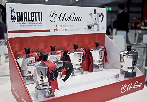 Bialetti Mokina Aluminium 1/2 Cup Coffee Maker, Silver/Black, 13 x 6.5 x 12 cm