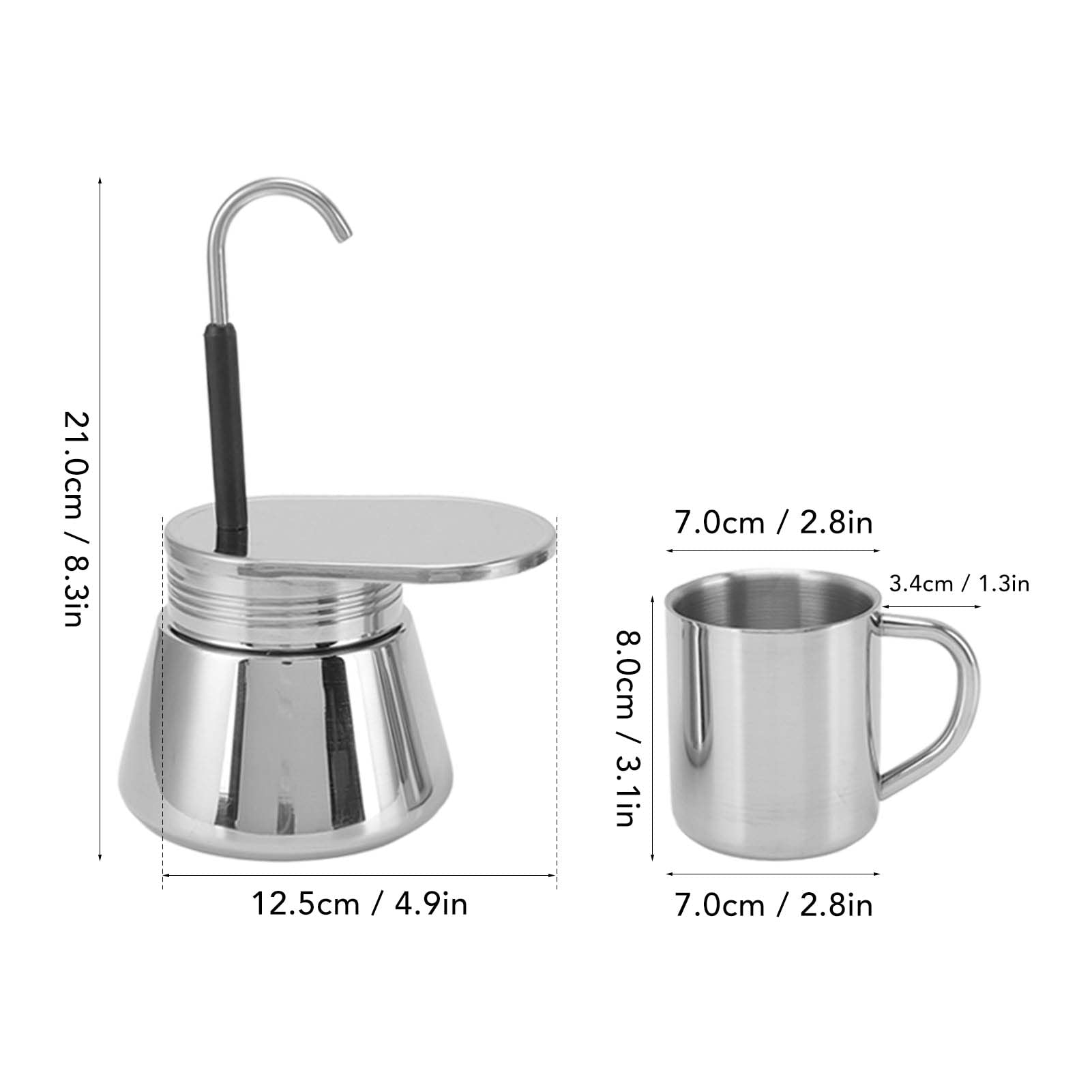 Tissting Single Spout Stovetop Moka Pot Stainless Steel Stovetop Single Spout Espresso Maker Mini Stovetop Espresso Percolator Italian Type Espresso Cup Coffee Maker Use on Stove at Home or Camping