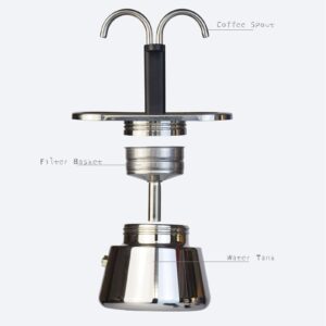 Fdit Stovetop Mini 2 Cup Moka Pot Double Head Stainless Steel Mocha Coffee Pot Great Flavored Italian Style Espresso Delicious Coffee Maker