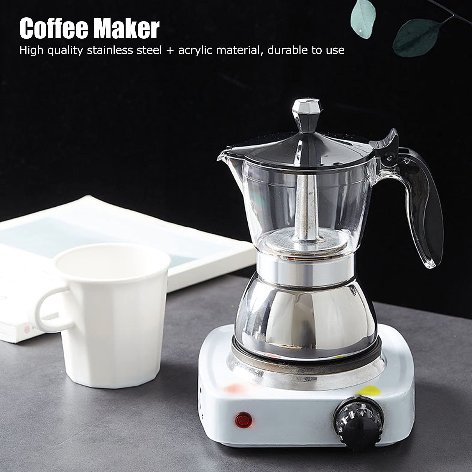 plplaaoo Stovetop Espresso and Coffee Maker,Moka Pot,Glass-Top Stovetop Espresso Moka Pot Stovetop Espresso Maker,Stainless Steel Coffee Maker Stovetop Moka Pot Coffee Maker Kitchen Supplies, sto