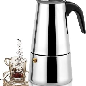 Italian Coffee Maker Moka Pot - Stovetop Espresso Maker Stainless Steel Moka Pot Percolator Coffee Pot, Classic Italian Coffee Maker Expresso Coffee Brewer,Sutiable for Induction Cookers (6 cup pot)