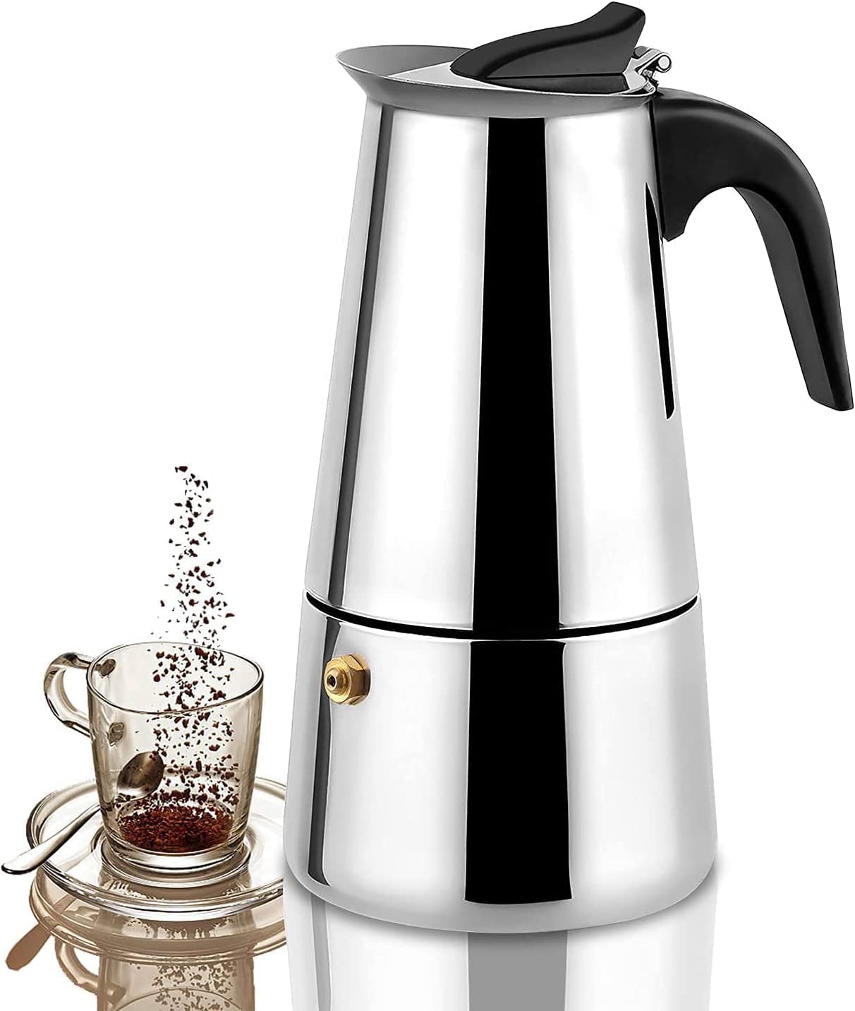 Italian Coffee Maker Moka Pot - Stovetop Espresso Maker Stainless Steel Moka Pot Percolator Coffee Pot, Classic Italian Coffee Maker Expresso Coffee Brewer,Sutiable for Induction Cookers (6 cup pot)