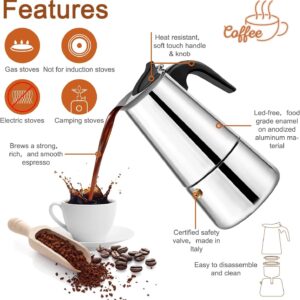 Italian Coffee Maker Moka Pot - Stovetop Espresso Maker Stainless Steel Moka Pot Percolator Coffee Pot, Classic Italian Coffee Maker Expresso Coffee Brewer,Sutiable for Induction Cookers (6 cup pot)