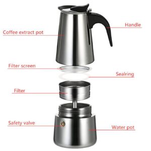 9 Cup Moka Pot with Electric Stove, Classic Italian Espresso Greca Maker 110V Stainless Steel Stovetop Coffee Maker, 450ml