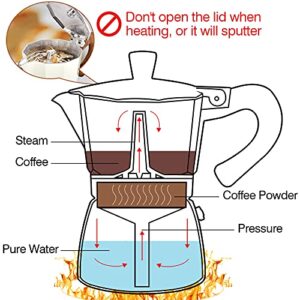 MORDEN MS Moka Pot, Stovetop Espresso Maker 6 Cup/10 OZ Italian Coffee Maker Camping Coffee Pot Manual Cuban Coffee Percolator for Cappuccino or Latte