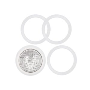 mefonkou 6 cups coffee gasket for bialetti moka aluminium stove top coffee maker pots express - 4 gasket and 1 stainless filter