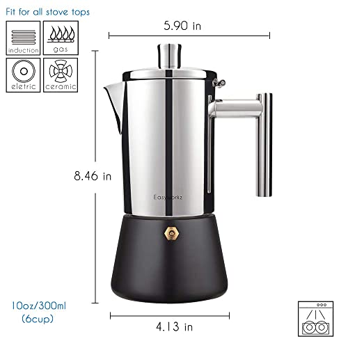 Easyworkz Diego Stovetop Espresso Maker, Bundled With Stainless Steel Espresso Cup 2pcs Set Double Wall Insulated Metal Demitasse Cups