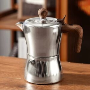brague coffee makers italian coffee percolator stovetop for espresso, 3 cup aluminum coffee moka pot, moka coffee pot with wooden handle (color : silver, size : 150ml)