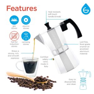 GROSCHE Milano Stove top espresso maker (6 espresso cup size 9.3 oz) Silver, and battery operated milk frother bundle for lattes