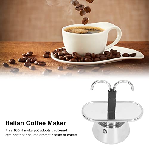 Haofy Stainless Steel Moka Pot, Stovetop Mini 2-Cup Moka Pot, 100ml Dual Pipe Stainless Steel Coffee Maker Anti Scald Nonslip Thickened Strainer Widely Used Mocha Pot