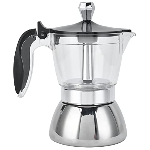 Qiilu Moka Pot, 4 Cup Stainless Steel Coffee Maker Stovetop Moka Pot Coffee Maker Kitchen Supplies