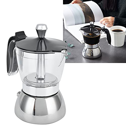 Qiilu Moka Pot, 4 Cup Stainless Steel Coffee Maker Stovetop Moka Pot Coffee Maker Kitchen Supplies