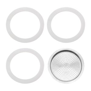 replacement gasket for stovetop espresso coffee makers, food grade silicone coffee maker cups replacements packing 3 gaskets seals and 1 filter for coffee pot compatible with moka espresso(3 cup)