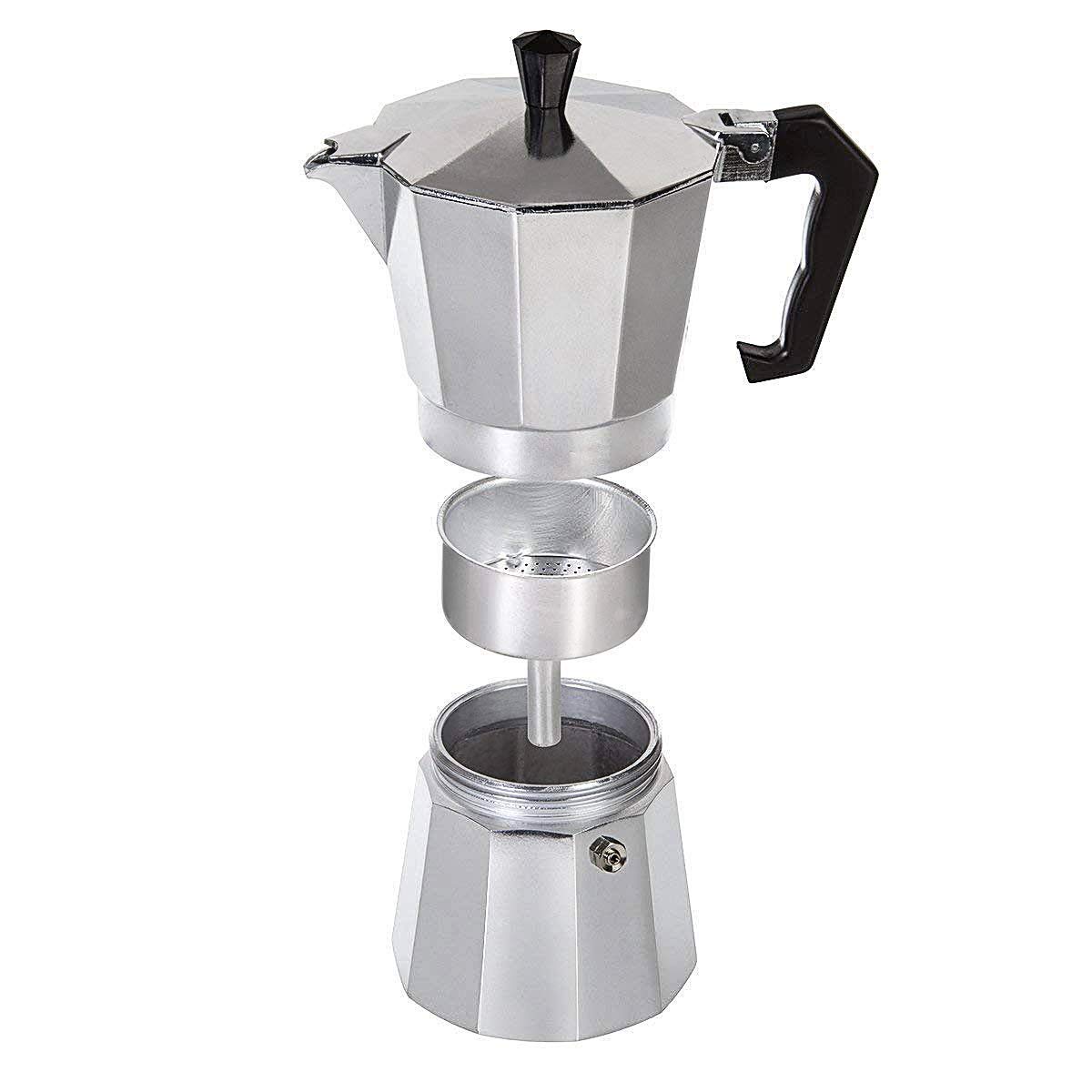 Aluminum Italian Type Moka Pot Stovetop Espresso Coffee Maker Stove Espresso Shot Maker Home Office Use for Gas or Electric Stove (300ML 6 Cups)