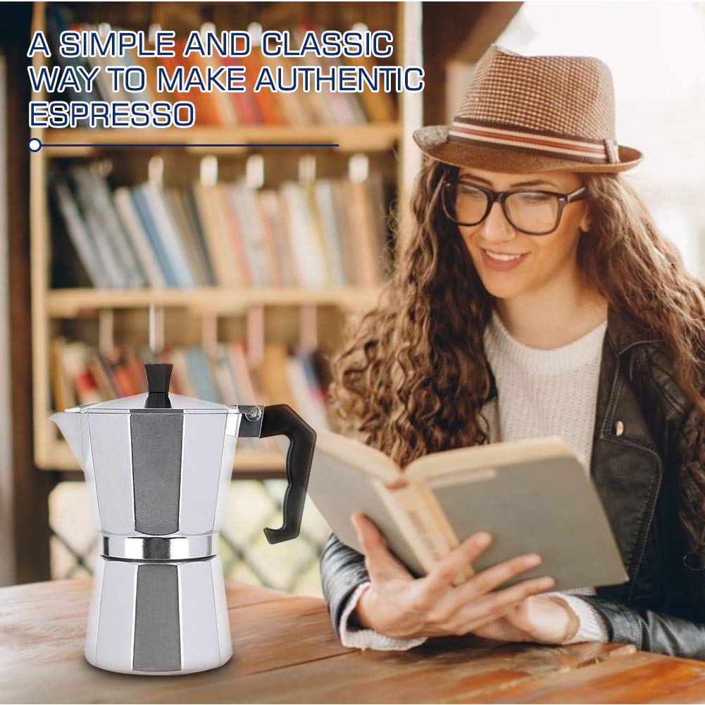 Aluminum Italian Type Moka Pot Stovetop Espresso Coffee Maker Stove Espresso Shot Maker Home Office Use for Gas or Electric Stove (300ML 6 Cups)